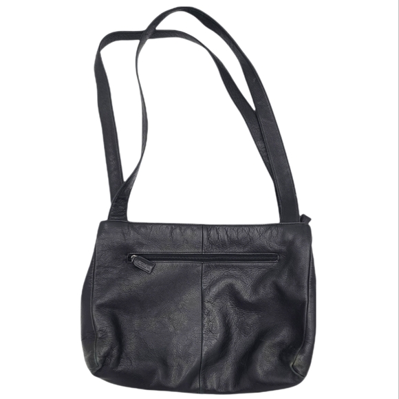 The Sak 14x11 Pure Leather Shoulder Bag Black Expandable - Picture 3 of 4